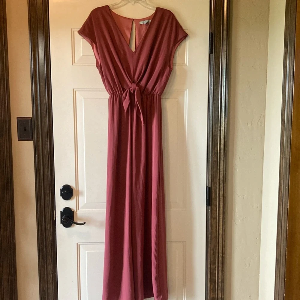 Like New Large She & Sky Terracotta Jumpsuit with Tie Front and Slit Back (ABBA) - Picture 1 of 16